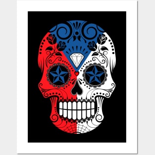 Czech Flag Sugar Skull with Roses Posters and Art